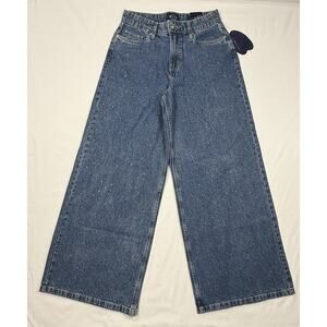 NWT Scoop Women’s Blue Rhinestone Wide Leg Jeans high waist 100% cotton Sz 4